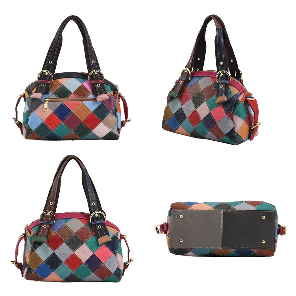 Chaos by Elsie - 100% Echtleder Patchwork Handtasche, 30x13x23, Regenbogen