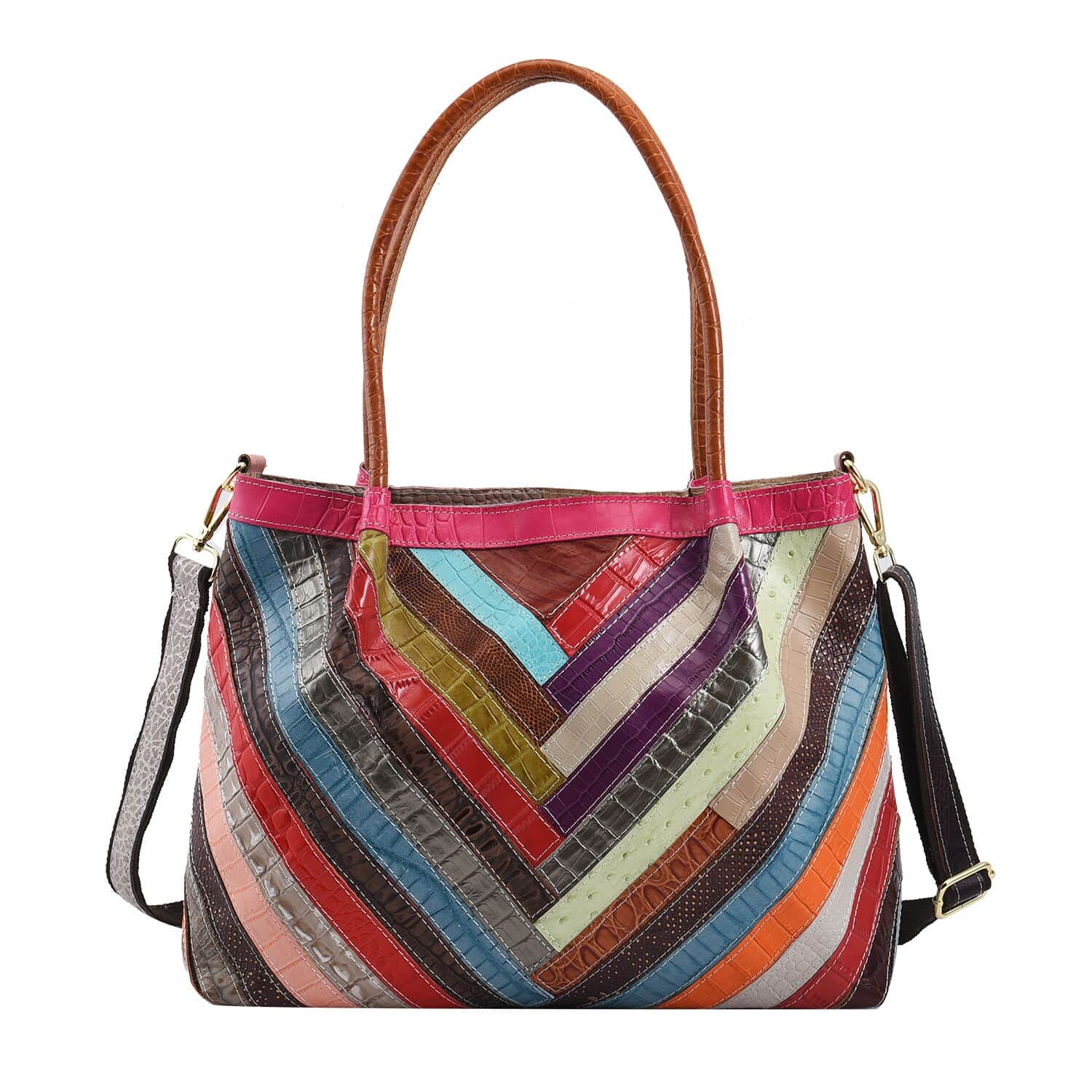 Chaos by Elsie - 100% Echtleder Patchwork mit Krokodilmuster, 38x15,30 cm, mehrfarbig