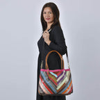 Chaos by Elsie - 100% Echtleder Patchwork mit Krokodilmuster, 38x15,30 cm, mehrfarbig