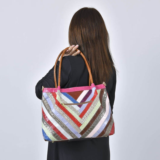 Chaos by Elsie - 100% Echtleder Patchwork mit Krokodilmuster, 38x15,30 cm, mehrfarbig