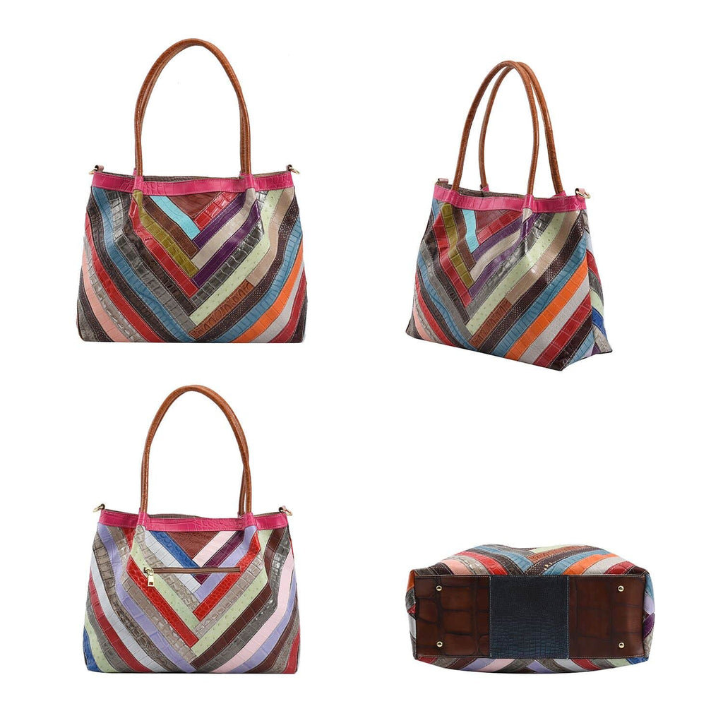 Chaos by Elsie - 100% Echtleder Patchwork mit Krokodilmuster, 38x15,30 cm, mehrfarbig