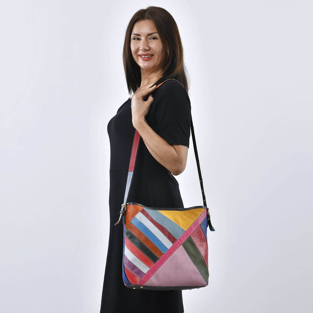 Chaos by Elsie - 100% Patchwork Echtleder Tasche mit RFID schutz, 27x30x13 cm, Patchwork