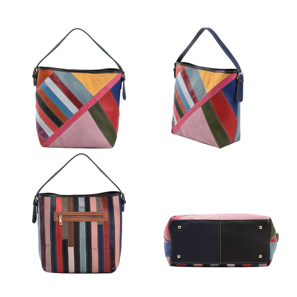 Chaos by Elsie - 100% Patchwork Echtleder Tasche mit RFID schutz, 27x30x13 cm, Patchwork