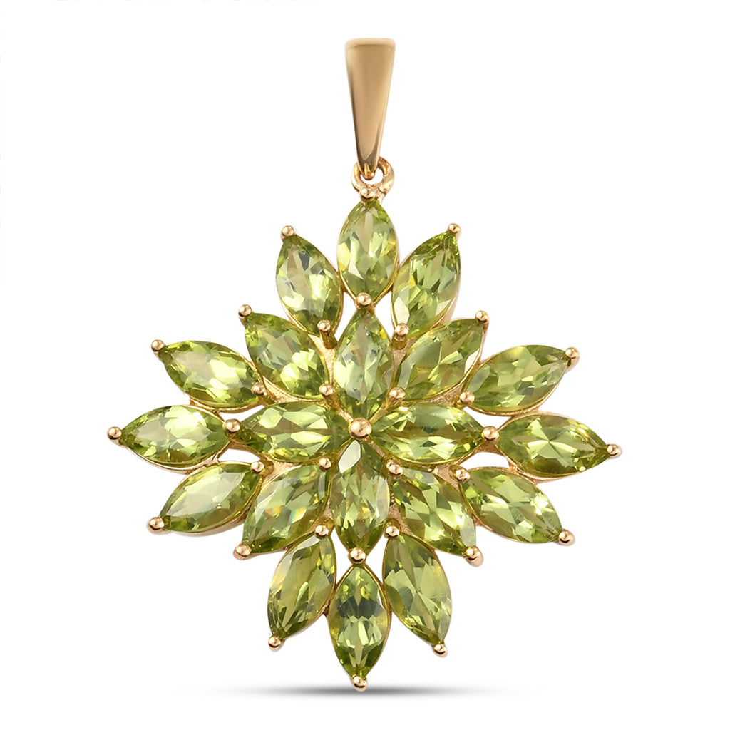 Natürlicher Peridot-Anhänger, Navetteschliff, 925 Silber vergoldet ca. 11,78 ct