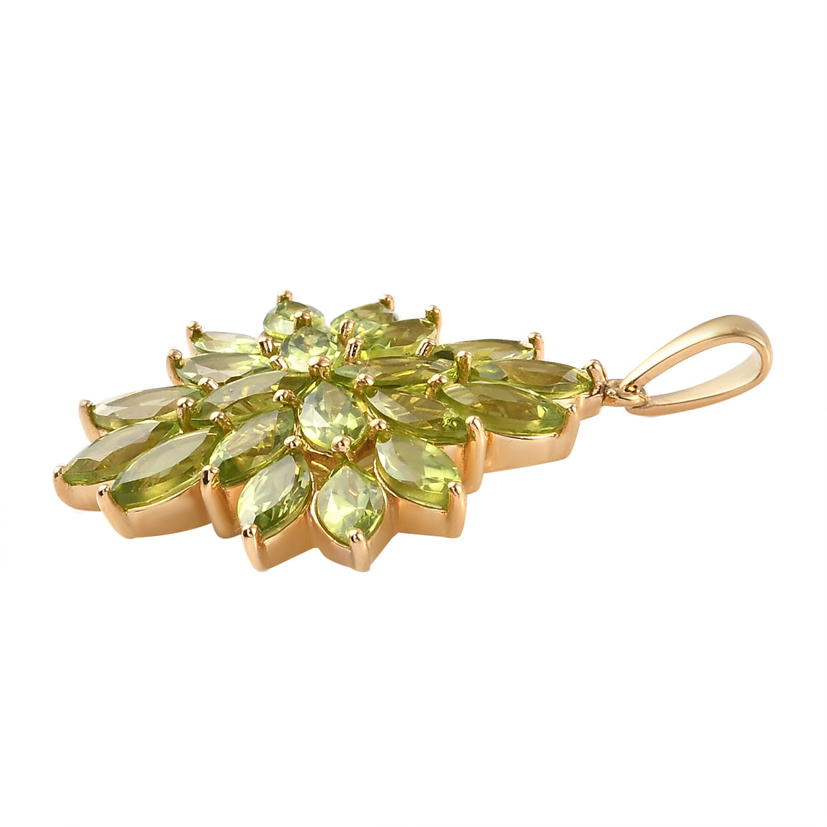 Natürlicher Peridot-Anhänger, Navetteschliff, 925 Silber vergoldet ca. 11,78 ct