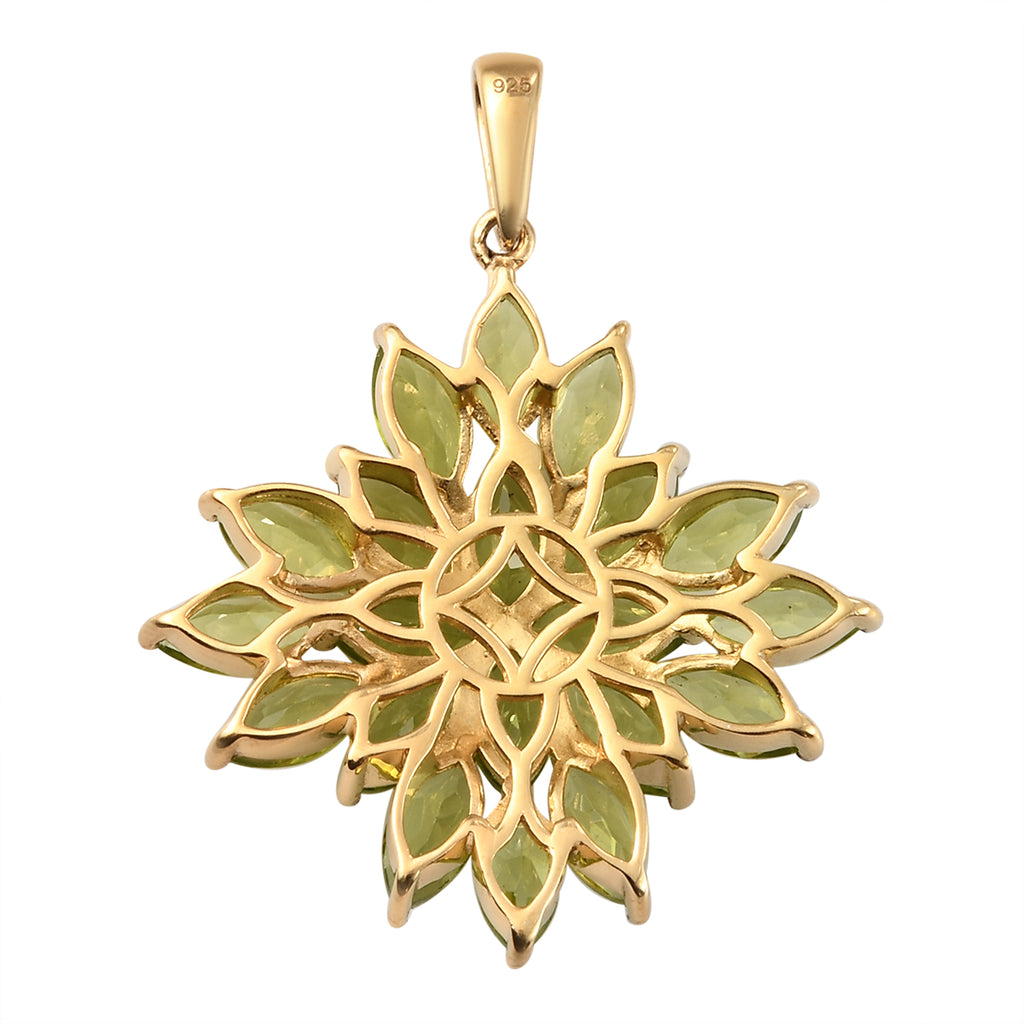 Natürlicher Peridot-Anhänger, Navetteschliff, 925 Silber vergoldet ca. 11,78 ct