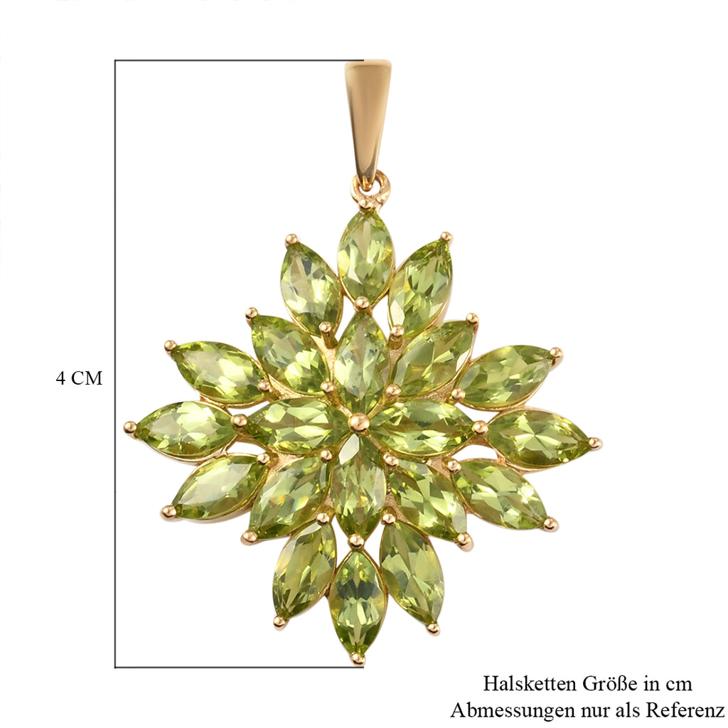 Natürlicher Peridot-Anhänger, Navetteschliff, 925 Silber vergoldet ca. 11,78 ct