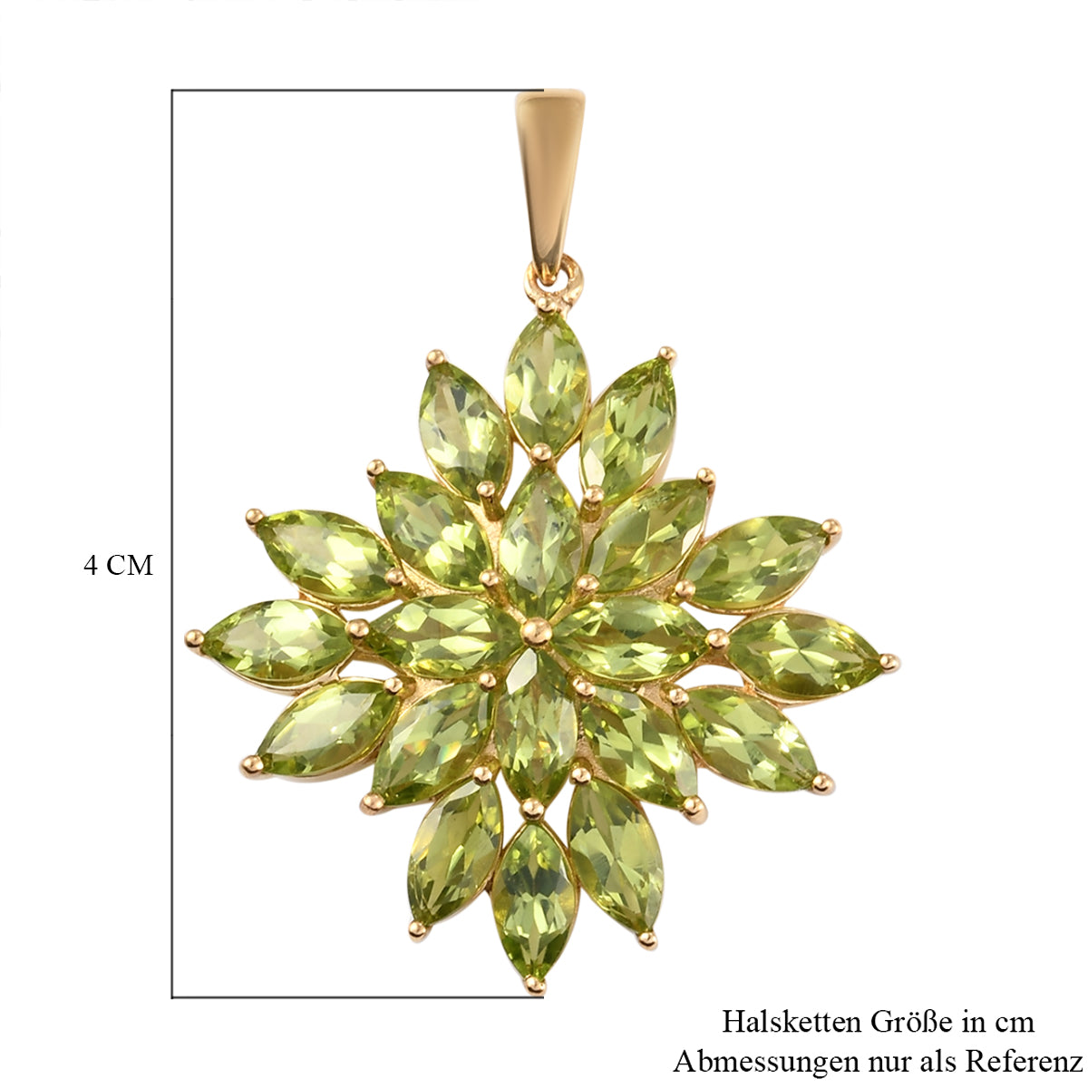 Natürlicher Peridot-Anhänger, Navetteschliff, 925 Silber vergoldet ca. 11,78 ct