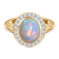 Natürlicher, äthiopischer Welo Opal, weißer Diamant Ring, 925 Silber Gelbgold Vermeil, (Größe 17.00), ca. 2.68 ct