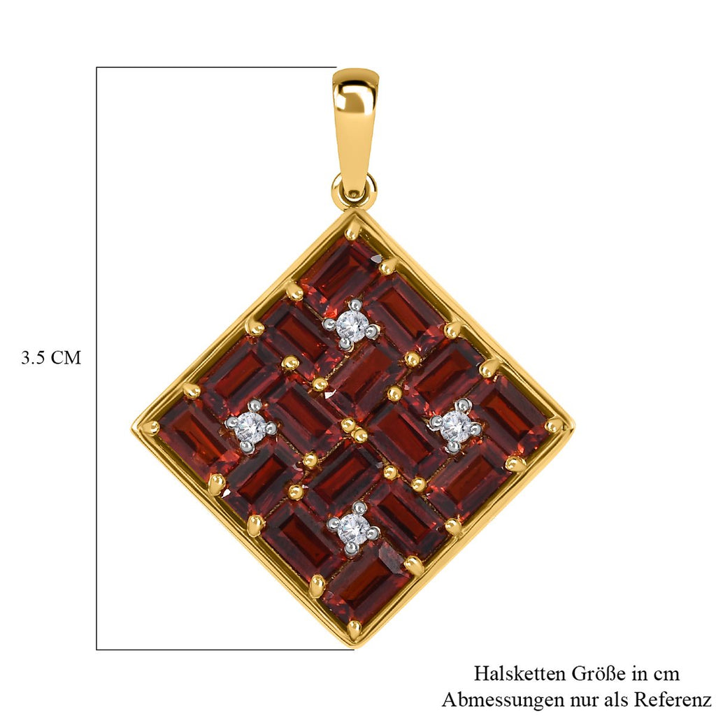 Natürlicher Mosambik Granat, weißer Zirkon Anhänger, 925 Silber vergoldet ca. 5.85 ct