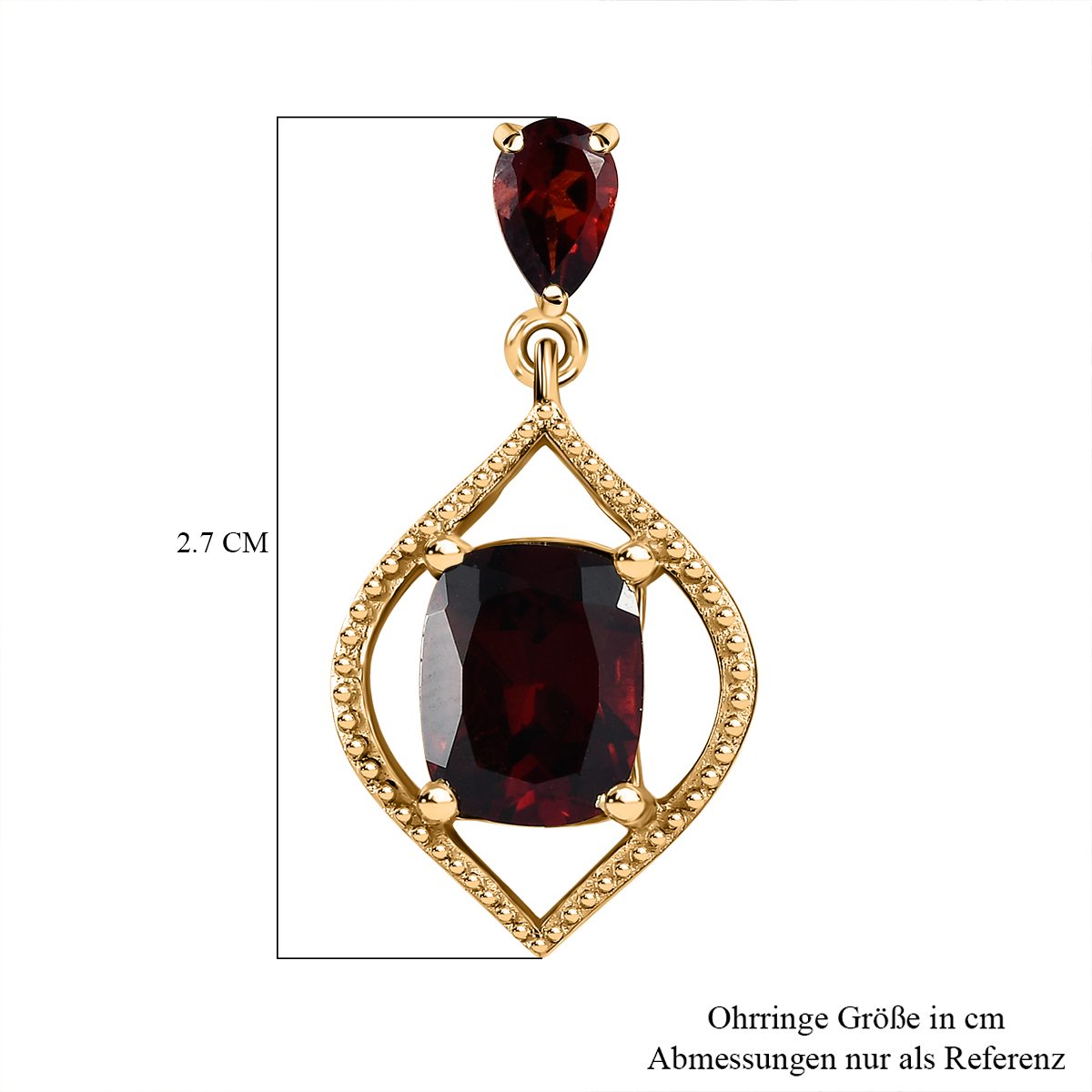 Natürlicher Mosambik Granat Ohrringe 925 Silber vergoldet ca. 6.13 ct