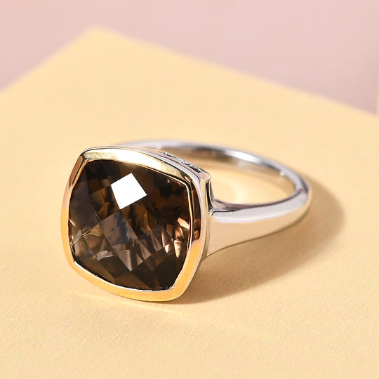 Rauchquarz-Ring, 925 Silber Bicolor ca. 6,16 ct
