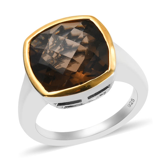 Rauchquarz-Ring, 925 Silber Bicolor ca. 6,16 ct