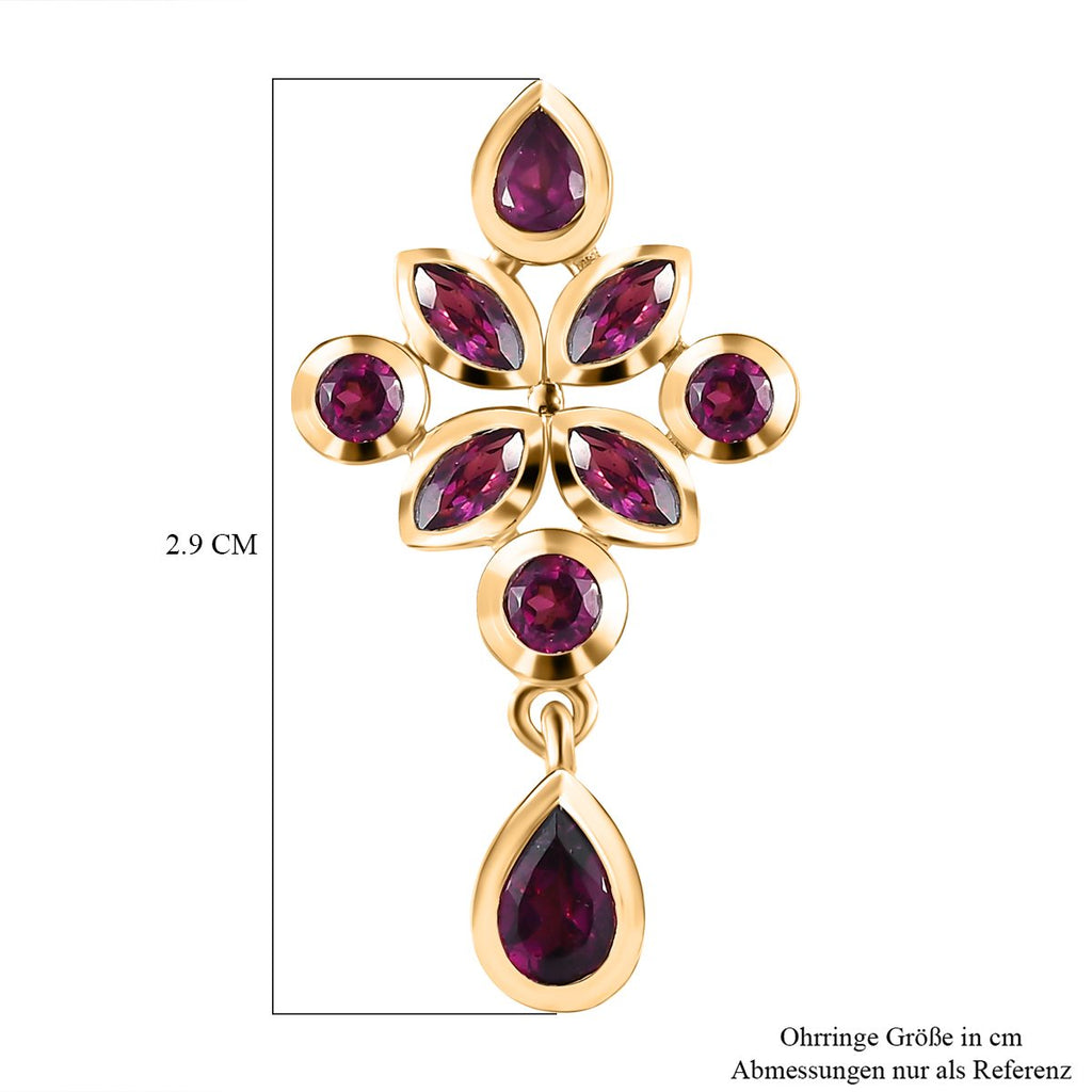 Rhodolith Granat Ohrringe, 925 Silber vergoldet ca. 2.80 ct
