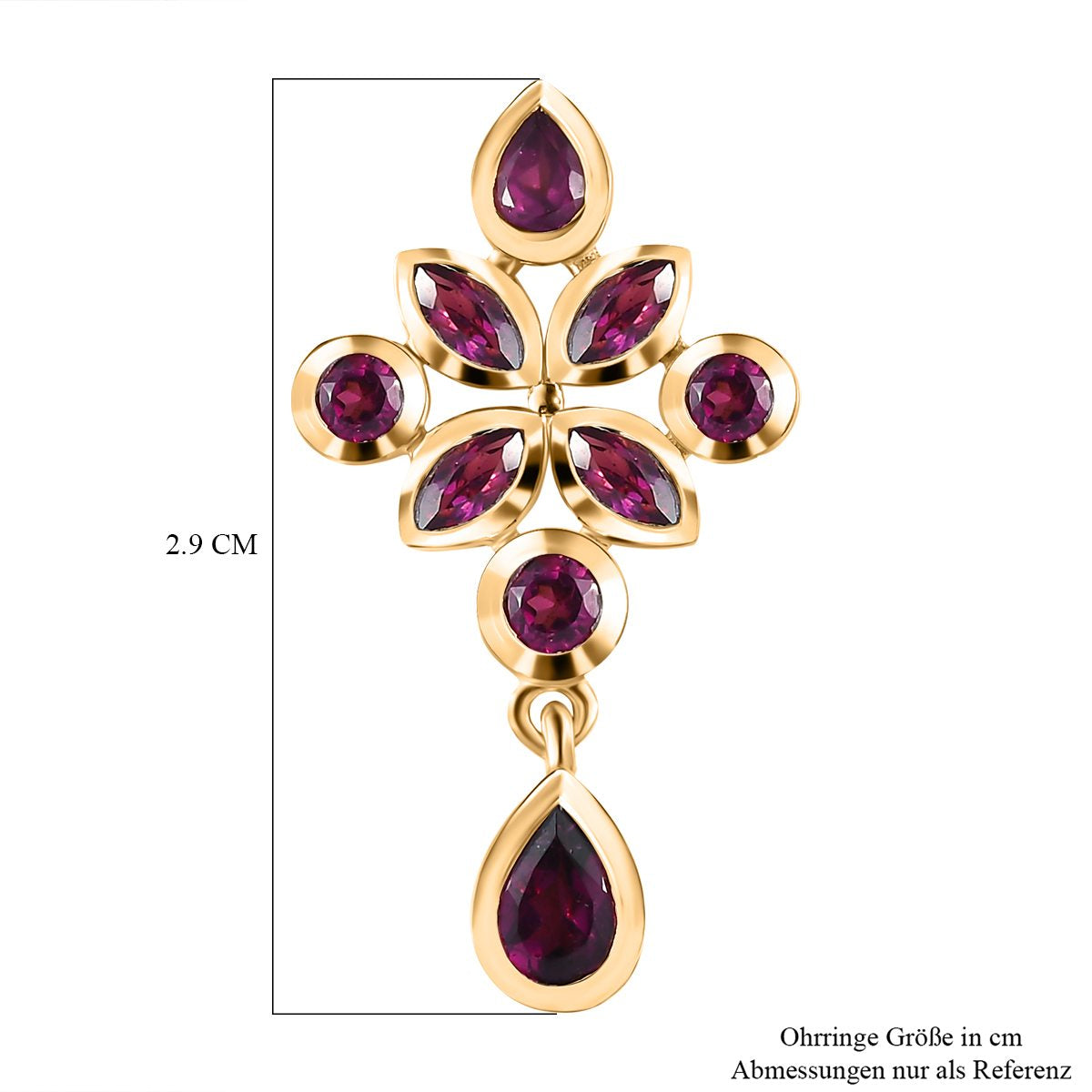 Rhodolith Granat Ohrringe, 925 Silber vergoldet ca. 2.80 ct