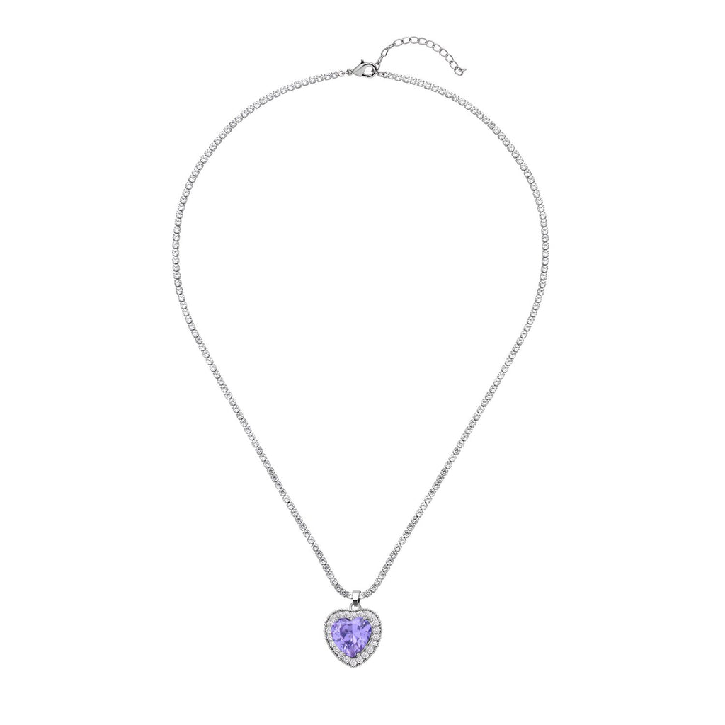 Lavendel-blaue Zirkonia Herz-Halskette, 50 cm, ca. 13.00 ct