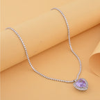 Lavendel-blaue Zirkonia Herz-Halskette, 50 cm, ca. 13.00 ct