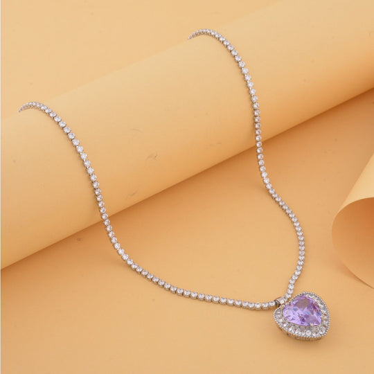 Lavendel-blaue Zirkonia Herz-Halskette, 50 cm, ca. 13.00 ct