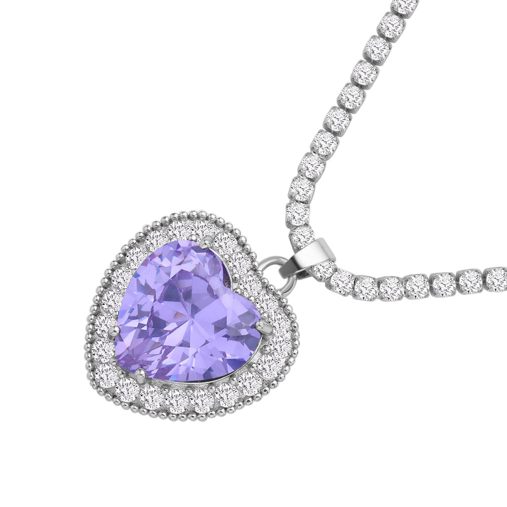 Lavendel-blaue Zirkonia Herz-Halskette, 50 cm, ca. 13.00 ct