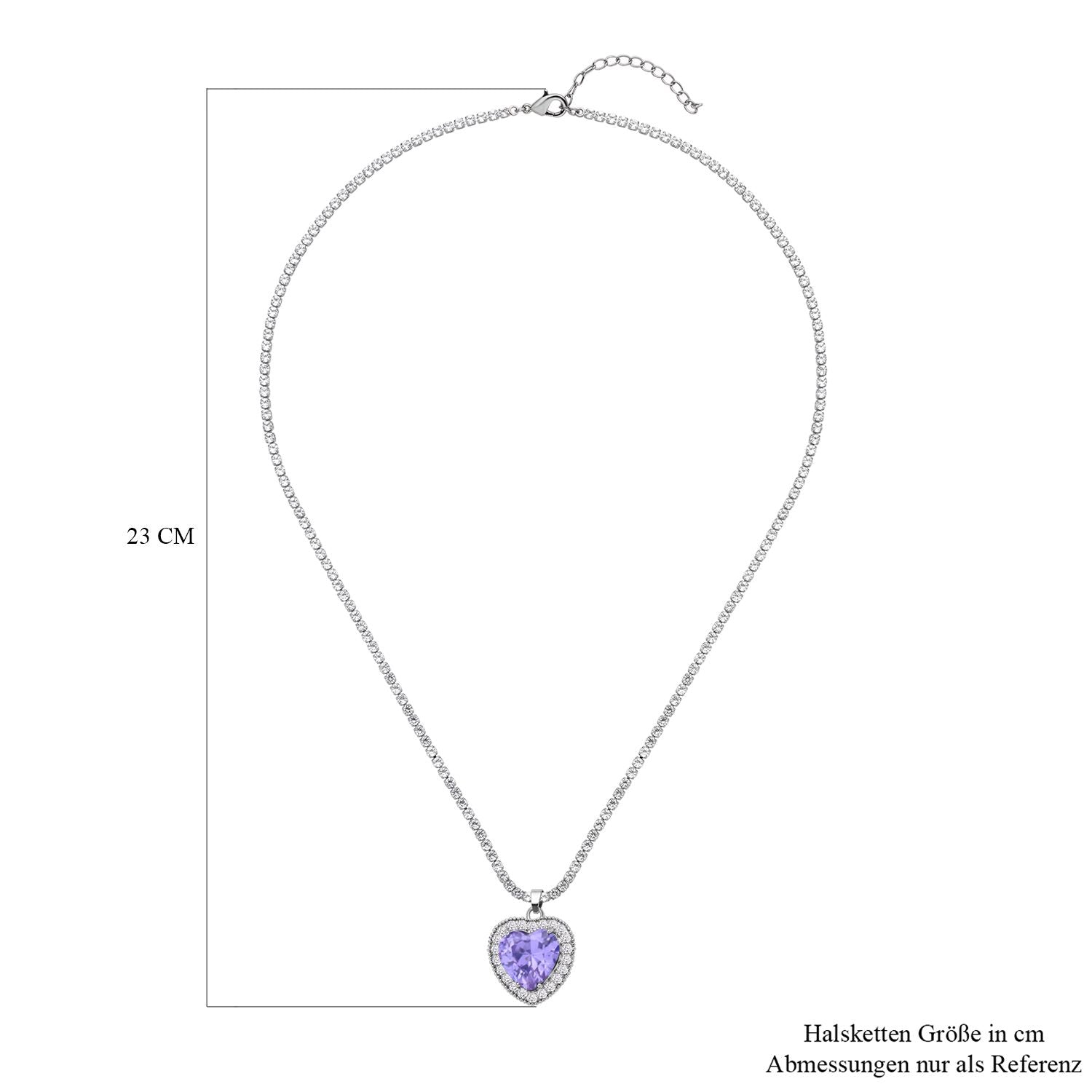 Lavendel-blaue Zirkonia Herz-Halskette, 50 cm, ca. 13.00 ct