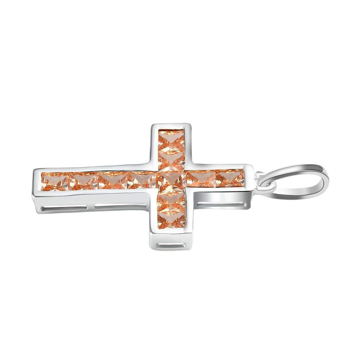 Champagner Zirkonia Kreuz Anhänger 925 Silber ca. 2.76 ct