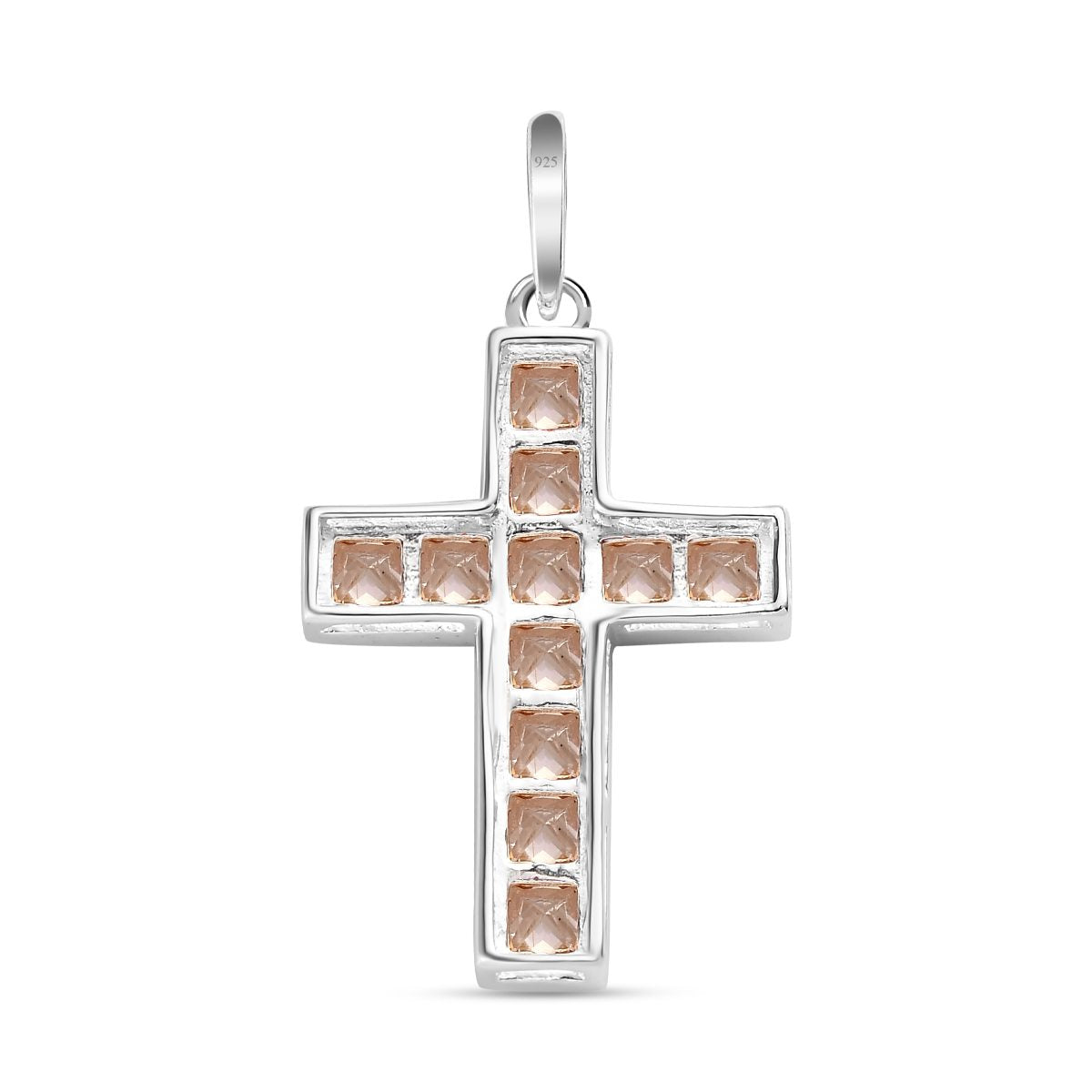Champagner Zirkonia Kreuz Anhänger 925 Silber ca. 2.76 ct