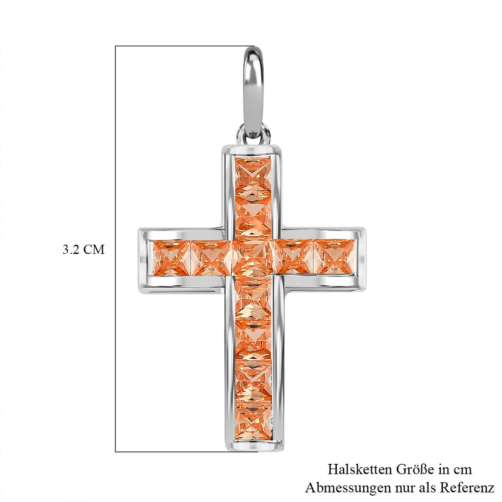 Champagner Zirkonia Kreuz Anhänger 925 Silber ca. 2.76 ct