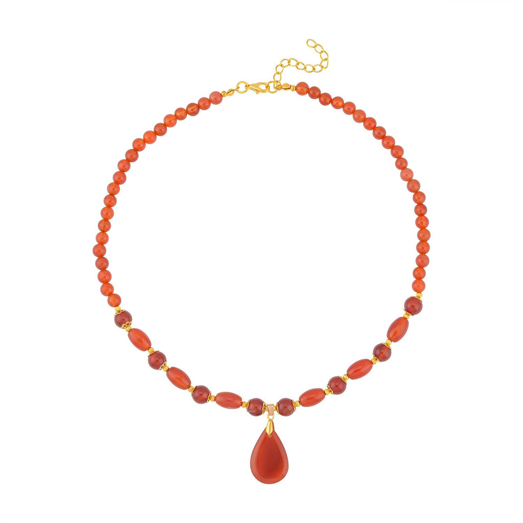 Rote Achat Halskette, ca. 45 cm, vergoldet ca. 132,00 ct