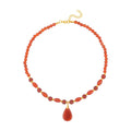 Rote Achat Halskette, ca. 45 cm, vergoldet ca. 132,00 ct