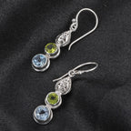 Royal Bali Kollektion -  Himmelblauer Topas, Peridot Ohrringe 925 Silber ca. 3,81 ct