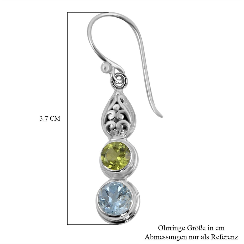 Royal Bali Kollektion -  Himmelblauer Topas, Peridot Ohrringe 925 Silber ca. 3,81 ct