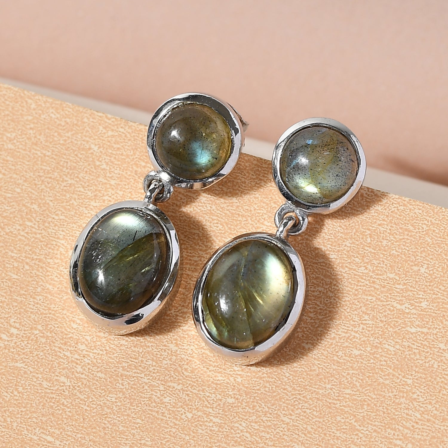 Labradorit-Ohrringe, 925 Silber platiniert ca. 6,59 ct