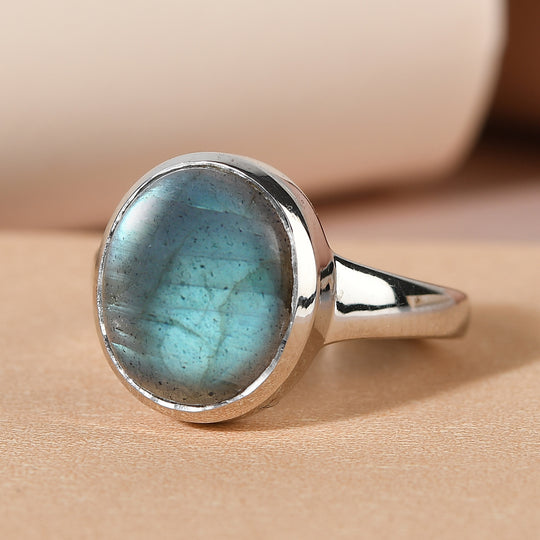 Labradorit-Ring, 925 Silber platiniert ca. 5,76 ct