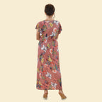 TAMSY - Maxi Kleid mit gesmokter Taille und Flatterärmel, One Size, orange