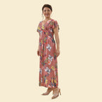 TAMSY - Maxi Kleid mit gesmokter Taille und Flatterärmel, One Size, orange