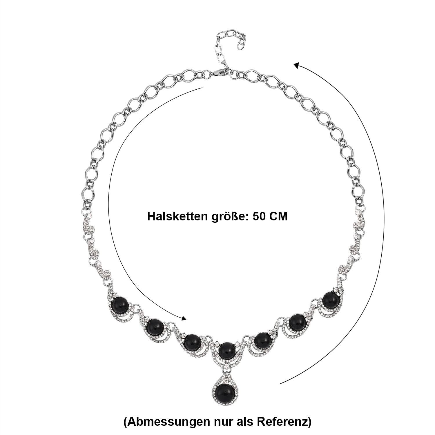 Schwarzes Obsidian, weißes Kristall Collier, ca. 50 cm + 5 cm Extender