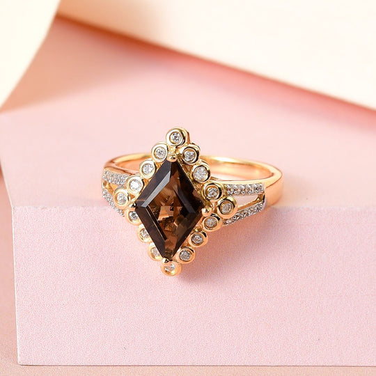 GP Kollektion Rauchquarz, Kanchanaburi Blauer Saphir Ring 925 Silber Gelbgold Vermeil (Größe 17.00) ca. 2.25 ct