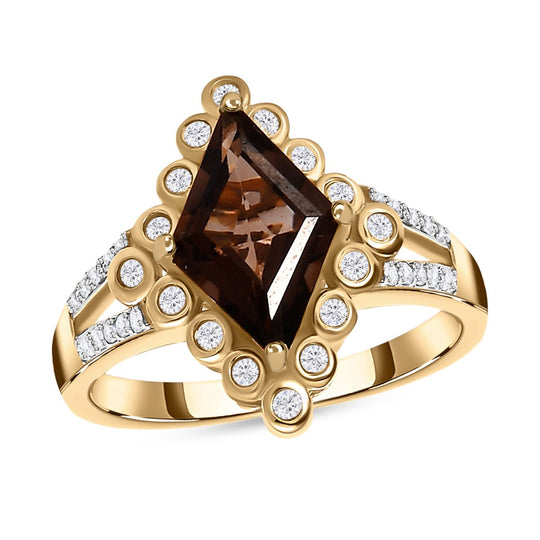 GP Kollektion Rauchquarz, Kanchanaburi Blauer Saphir Ring 925 Silber Gelbgold Vermeil (Größe 17.00) ca. 2.25 ct