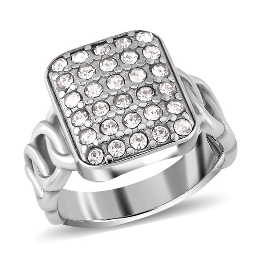 Weißer Kristall Ring, 316L Edelstahl (Größe 18.00), silberfarben