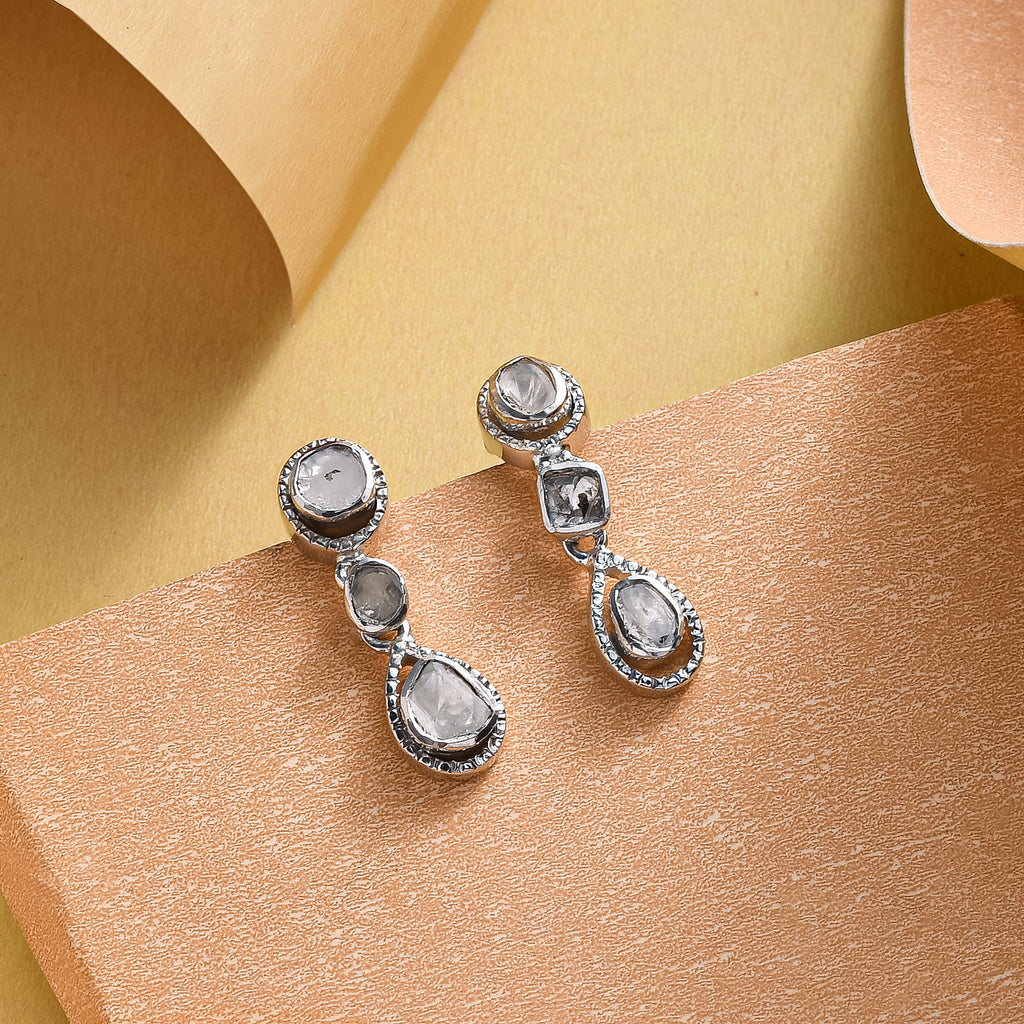 Handgearbeitete, natürliche Polki Diamant Ohrringe, 925 Silber platiniert ca. 0.50 ct