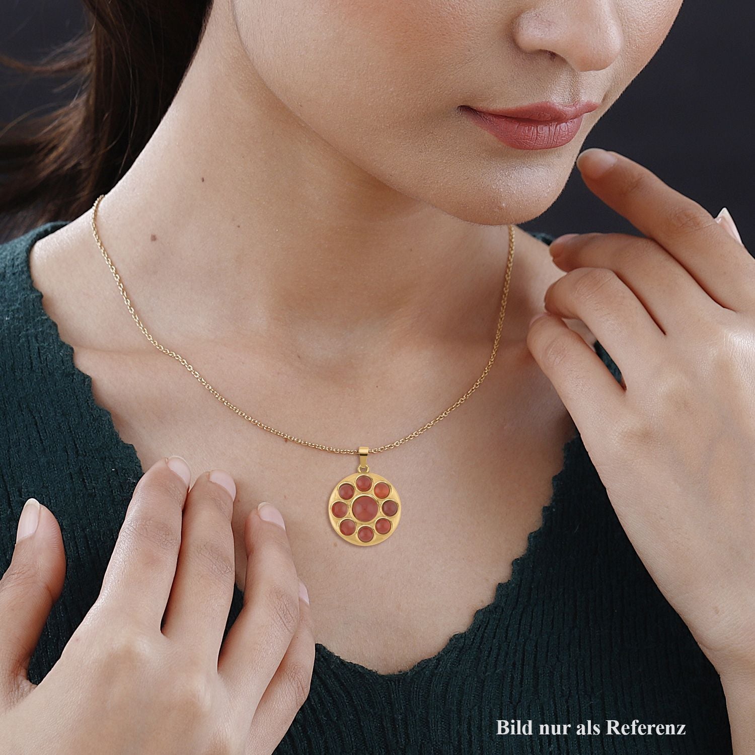 Roter Achat Halskette, ca. 50 cm Edelstahl ca., goldfarben 5.00 ct
