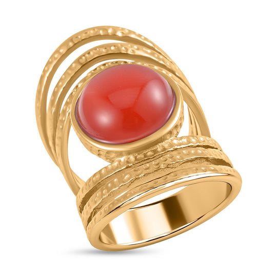 Roter Achat Ring 316L Edelstahl, (Größe 17.00) ca.0 vergoldet 5.00 ct