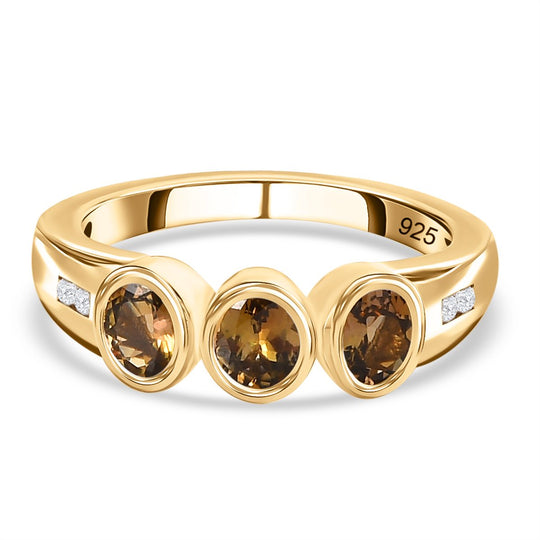 Natürlicher goldener Tansanit, weißer Zirkon Ring, 925 Silber vergoldet (Größe 21.00) ca. 1.12 ct