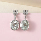Prasiolith und weiße Zirkon Ohrringe, 925 Silber platiniert ca. 6.74 ct