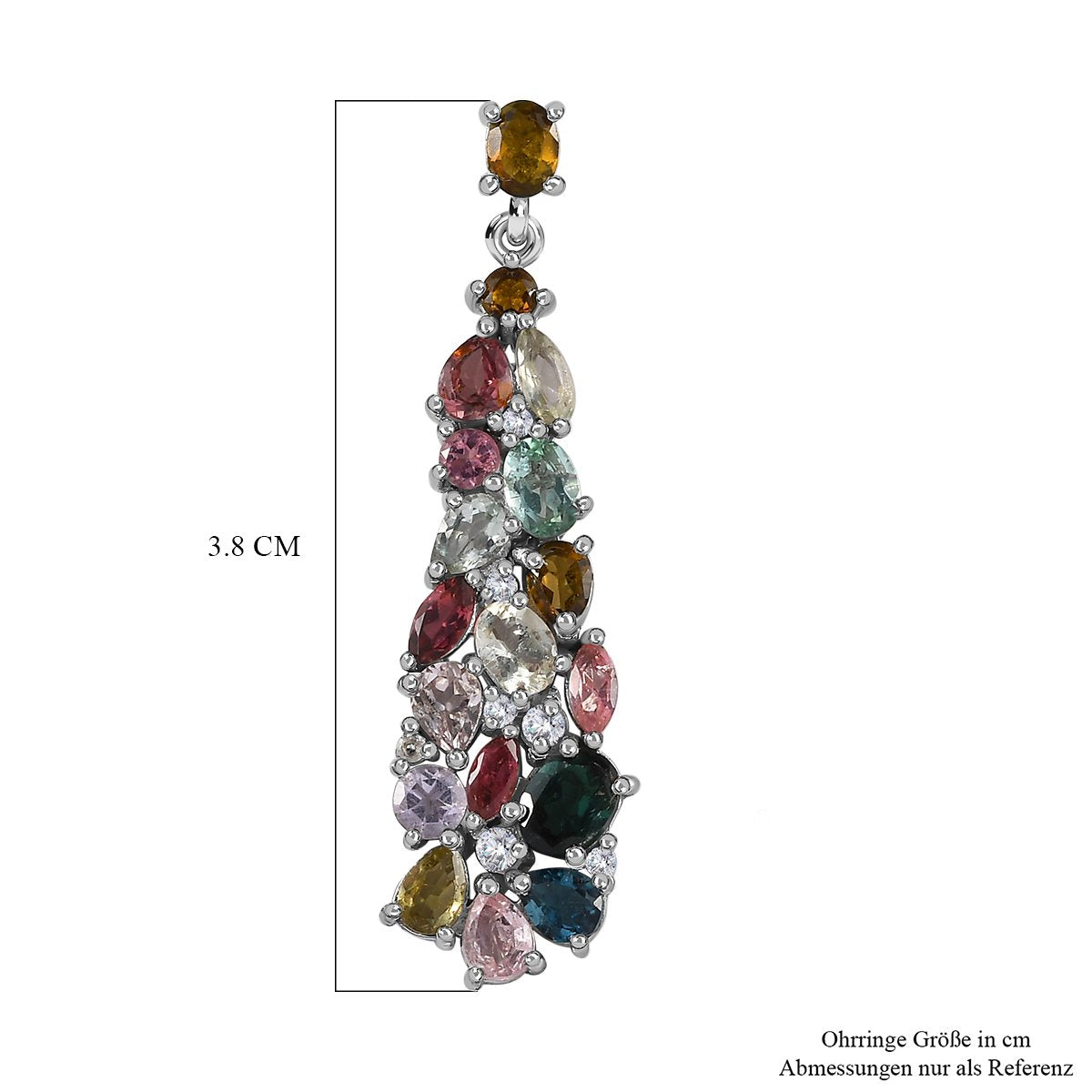 Natürliche mehrfarbige-Turmalin Ohrringe, 925 Silber platiniert ca. 5.36 ct