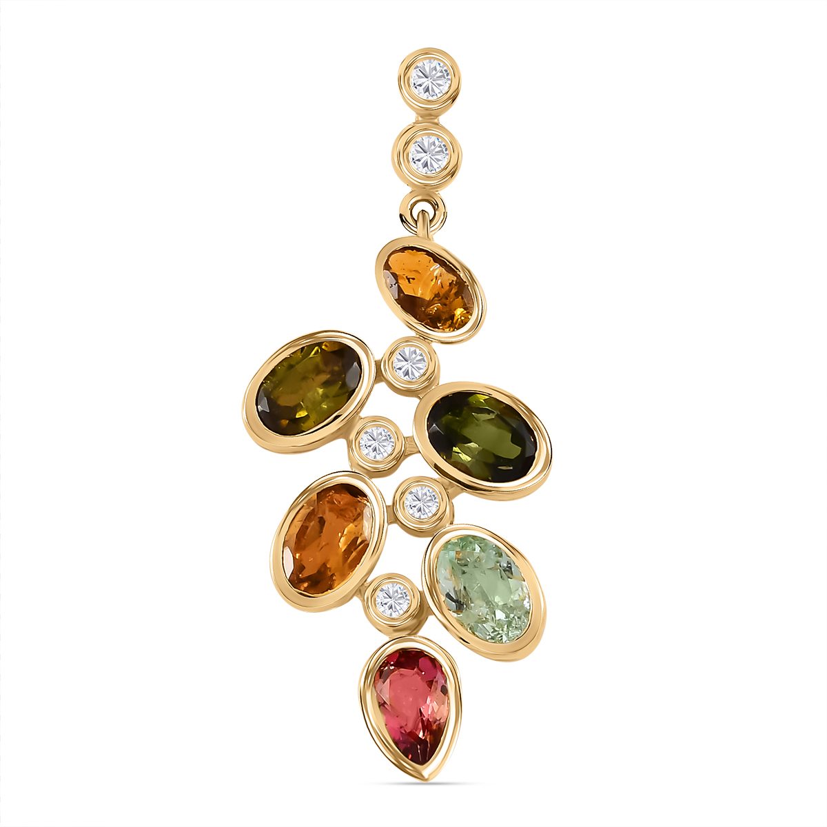 Natürliche mehrfarbiger Turmalin Anhänger 925 Silber Gelbgold Vermeil ca. 2.55 ct