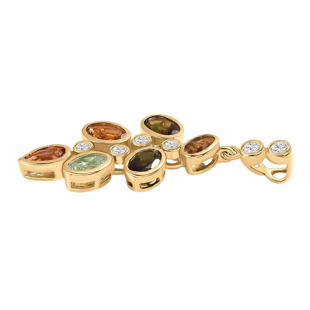 Natürliche mehrfarbiger Turmalin Anhänger 925 Silber Gelbgold Vermeil ca. 2.55 ct