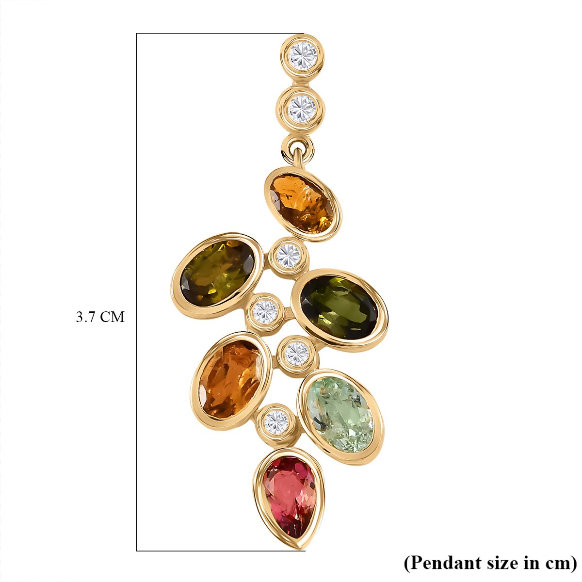 Natürliche mehrfarbiger Turmalin Anhänger 925 Silber Gelbgold Vermeil ca. 2.55 ct