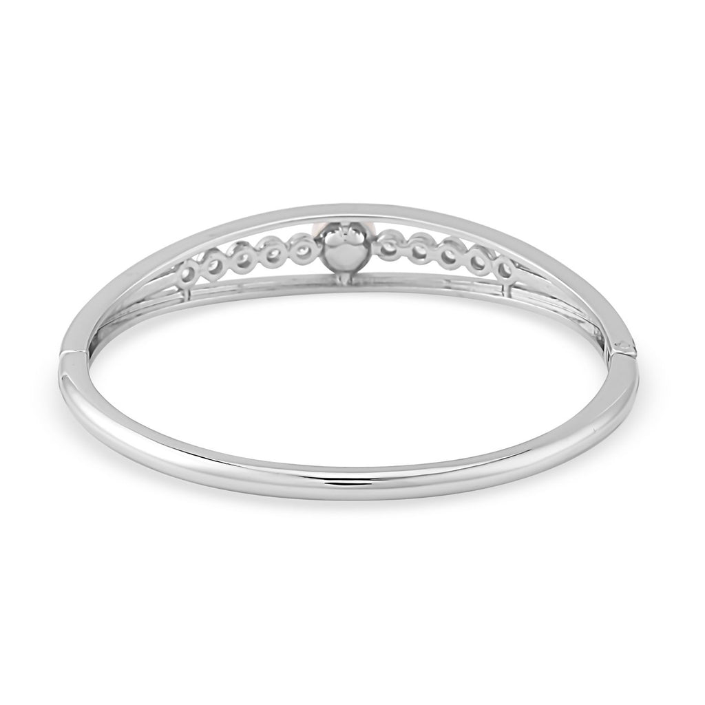 Weißer Zirkonia, Weiße Muschelkernperle Armreif ca. 18 cm  ca. 0.50 ct