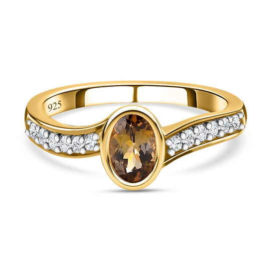 Natürlicher goldener Tansanit, weißer Zirkon Ring, 925 Silber Gelbgold Vermeil (Größe 20.00) ca. 0.99 ct